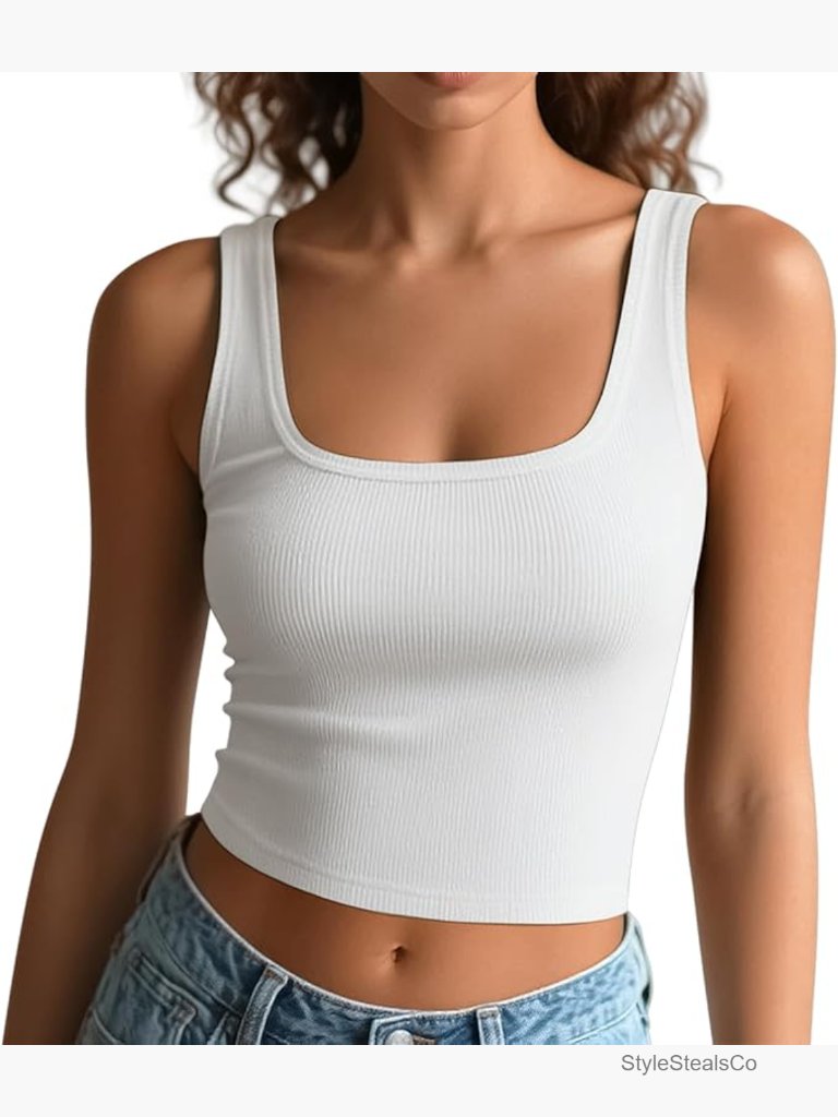 Square Neck Sleeveless Ribbed Crop Tank Top Casual Basic